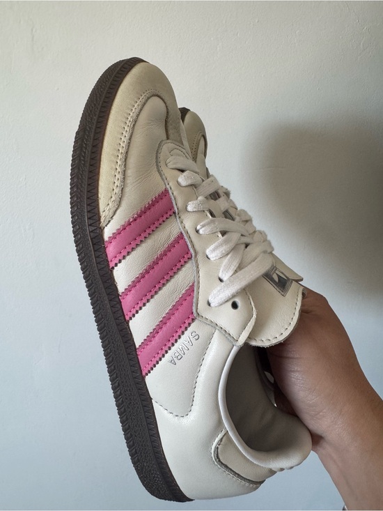 adidas Shoes - Adidas Cream Samba’s with Pink Three-Stripes